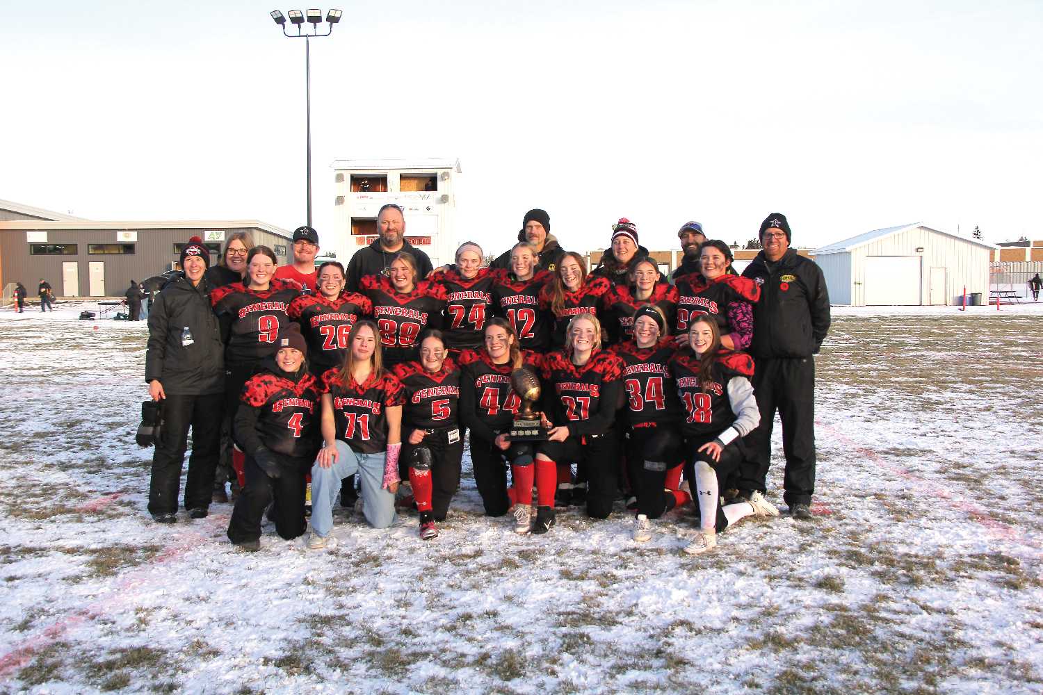 The Generals, coaches and staff with the PGFL trophy after winning the championship in Yorkton.